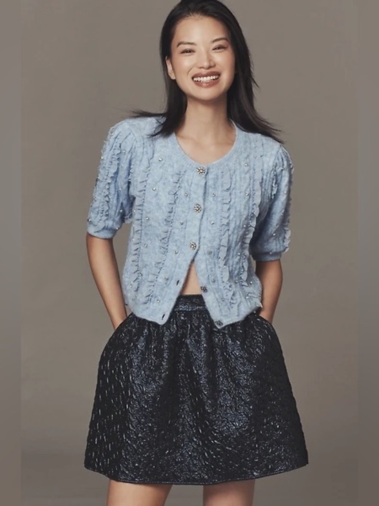 Anthropologie Dresses & Skirts - Anthropologie Maeve Navy Metallic Brocade Full Mini Skirt Size 8